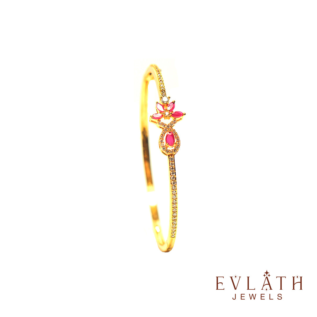 Premium Gold-Plated Red Ruby Stone-Studded Openable Bangles – Evlath Jewels